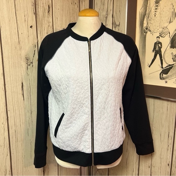 Ivanka Trump Black White ZipUp Jacket Gold Zipper No Size Tag GUC - Picture 2 of 9